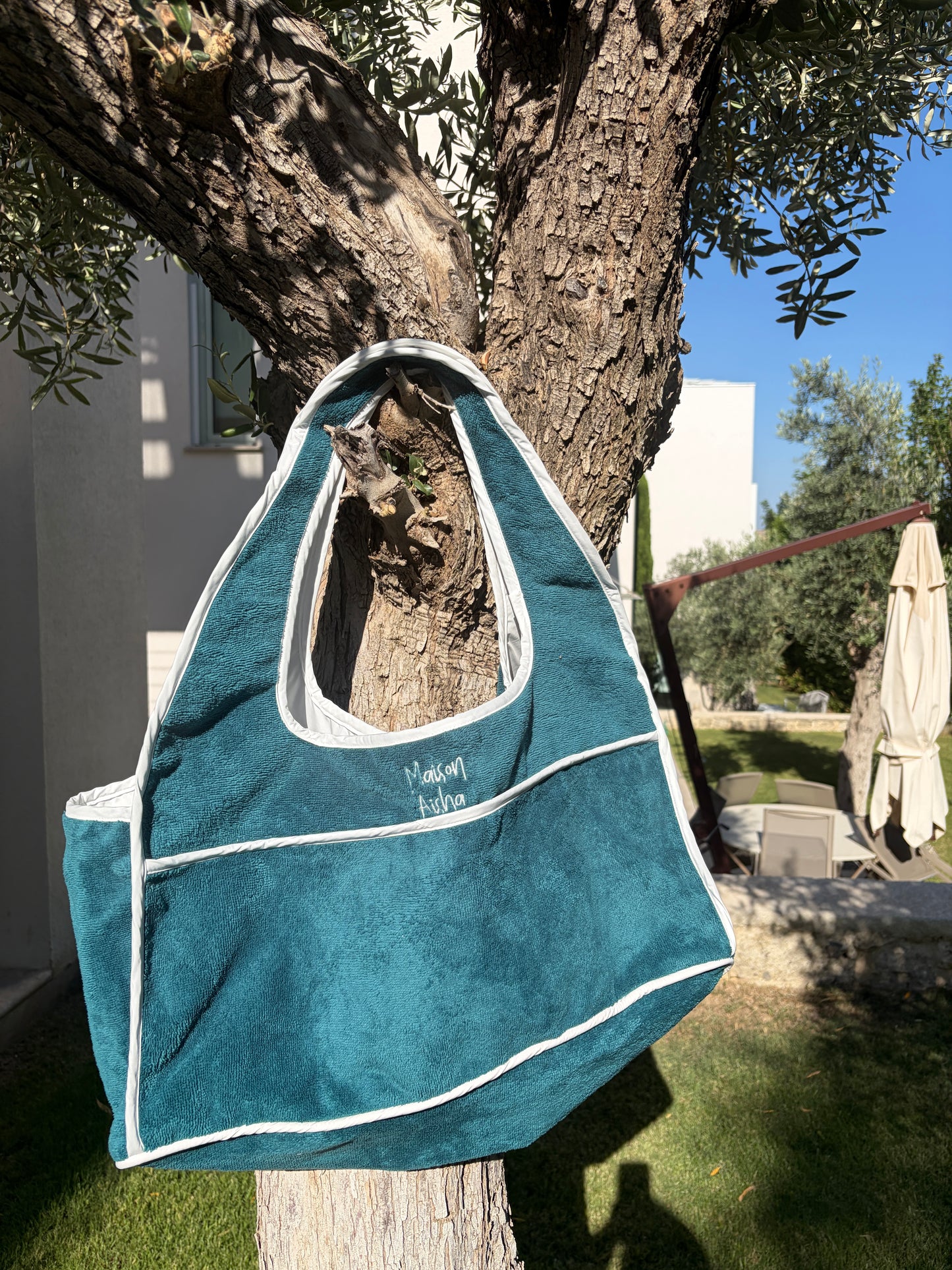 AISHA TOWEL BEACH BAG PETROL GREEN