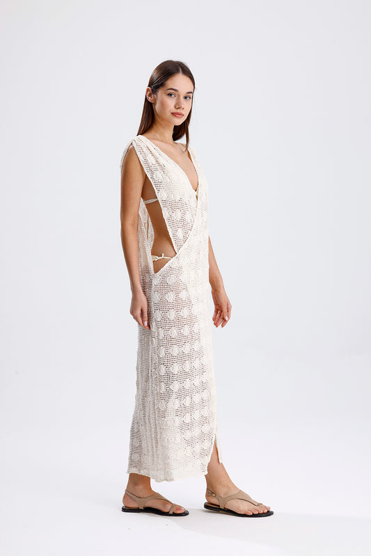 SOLEIL FLUID KNIT DRESS-ECRU