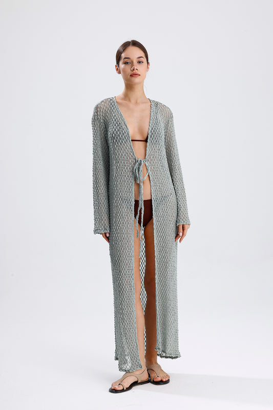 LUISA TIE-FRONT KIMONO-NILE GREEN