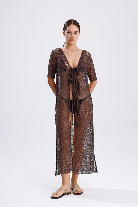 ELARA TEXTURED KIMONO-CHARCOAL