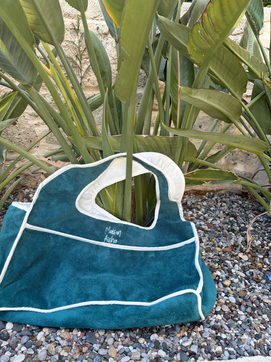 AISHA TOWEL BEACH BAG PETROL GREEN