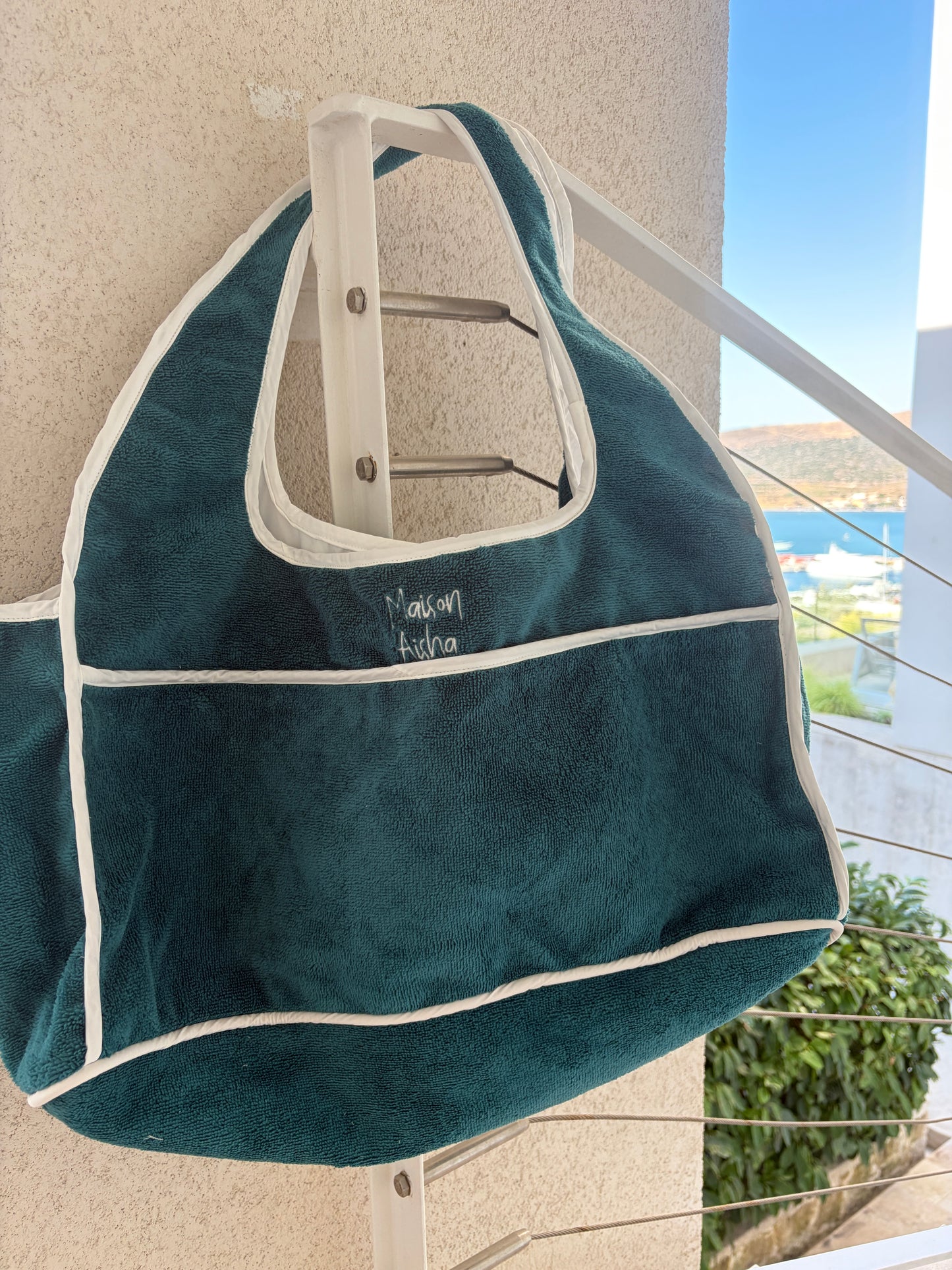 AISHA TOWEL BEACH BAG PETROL GREEN