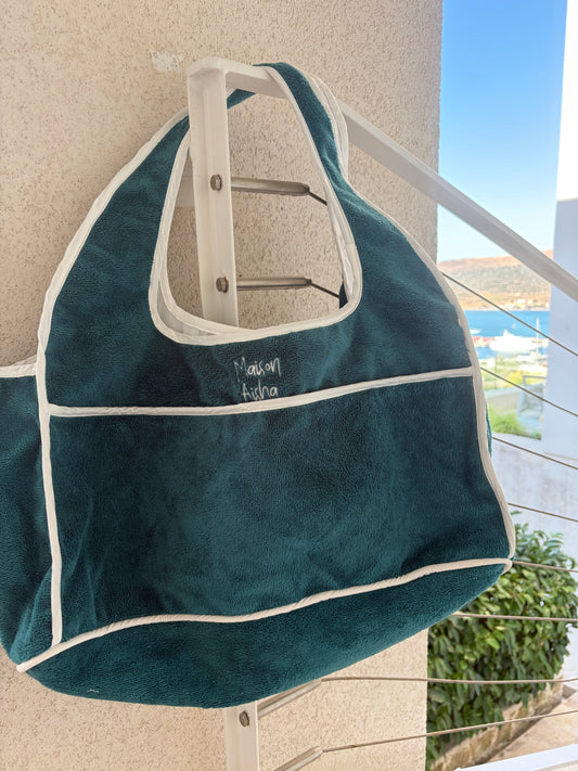 AISHA TOWEL BEACH BAG PETROL GREEN