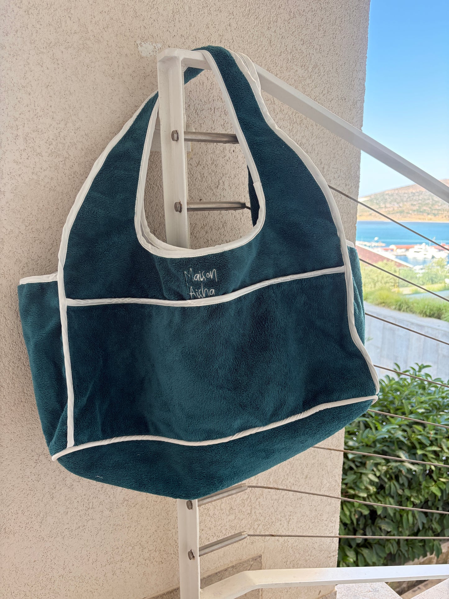 AISHA TOWEL BEACH BAG PETROL GREEN