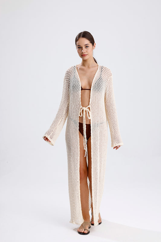 LUISA TIE-FRONT KIMONO-ECRU