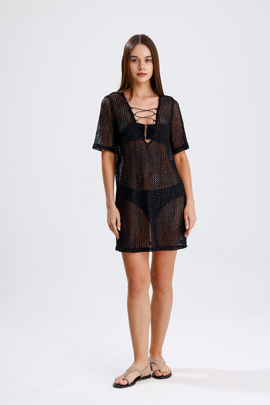 Knit Siyah Kısa Elbise